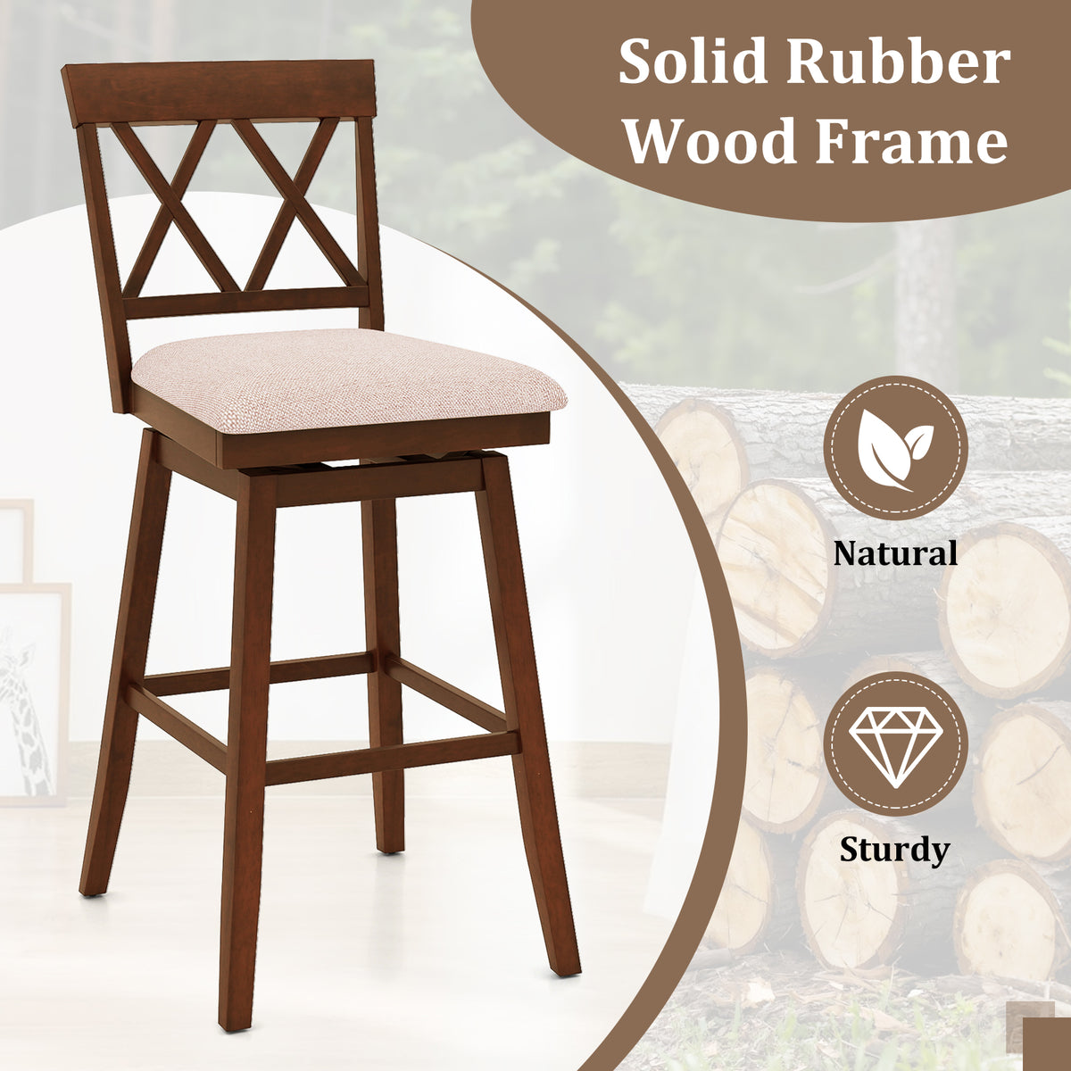 29 Inch Counter Height Barstool with Backrest - Oak, 1 Piece