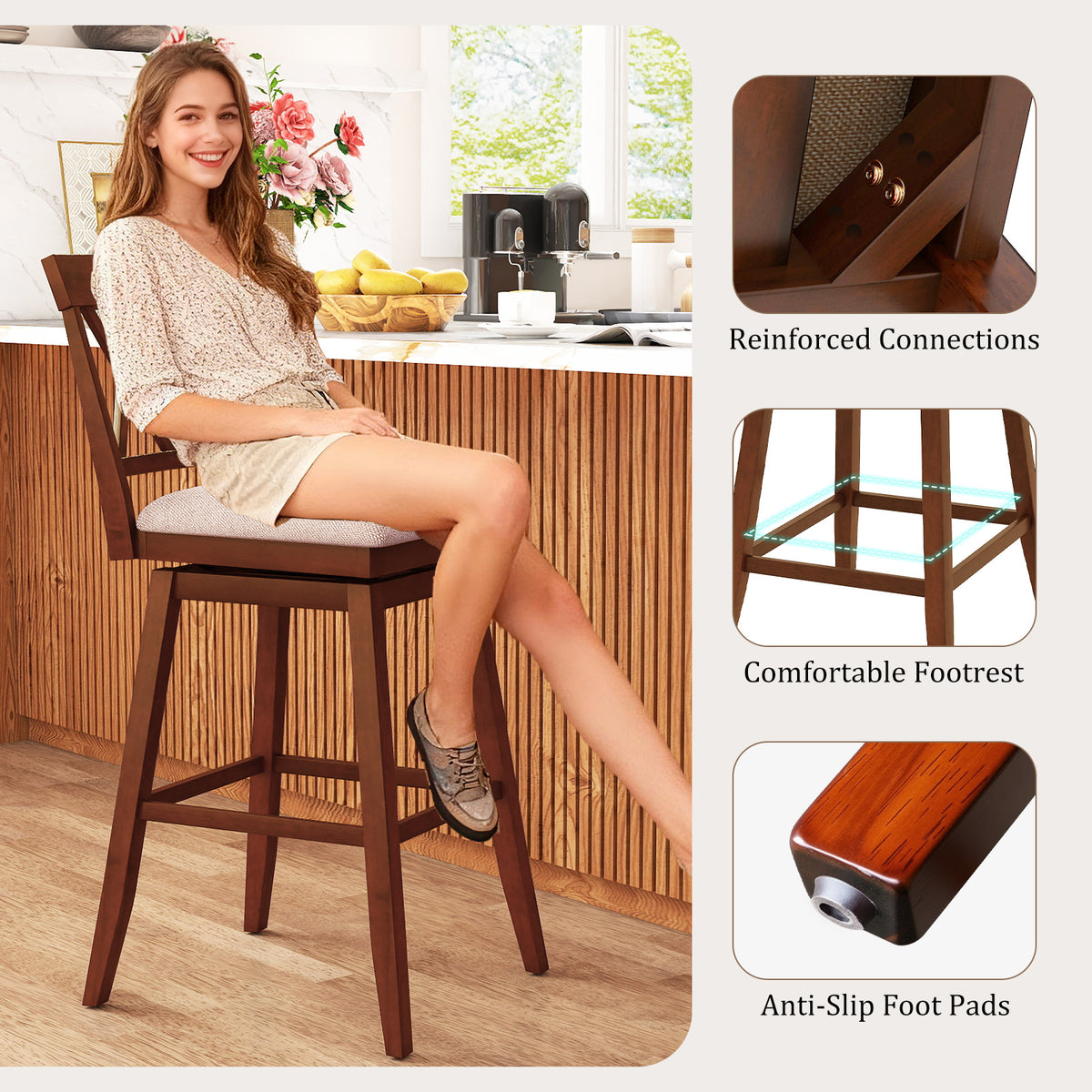 29 Inch Counter Height Barstool with Backrest - Oak, 1 Piece