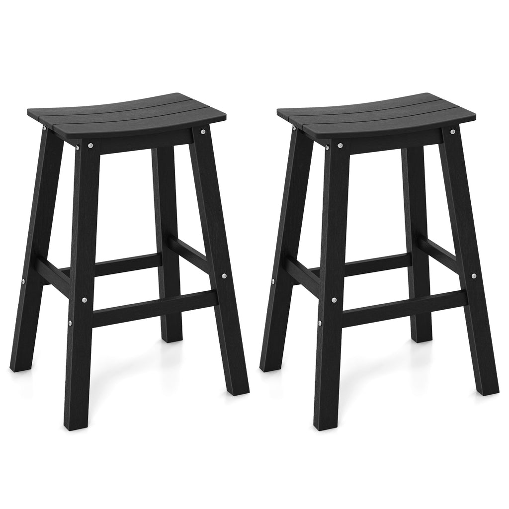 29" Patio Bar Stool Set of 2, HDPE Armless - Black