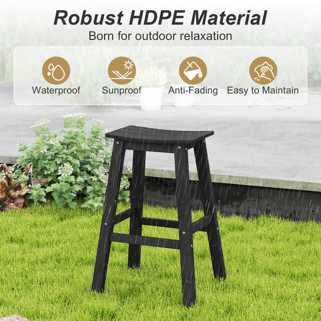 29" Patio Bar Stool Set of 2, HDPE Armless - Black