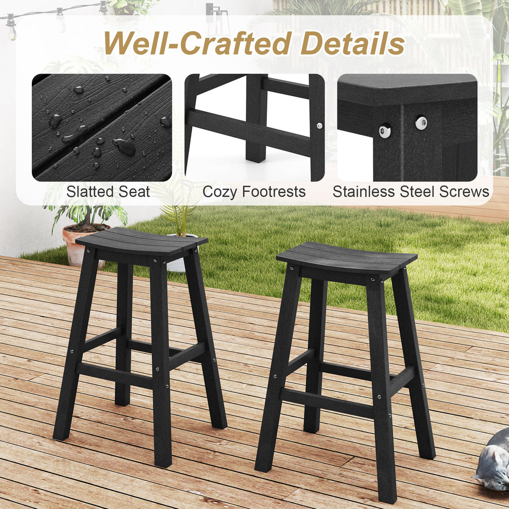 29" Patio Bar Stool Set of 2, HDPE Armless - Black
