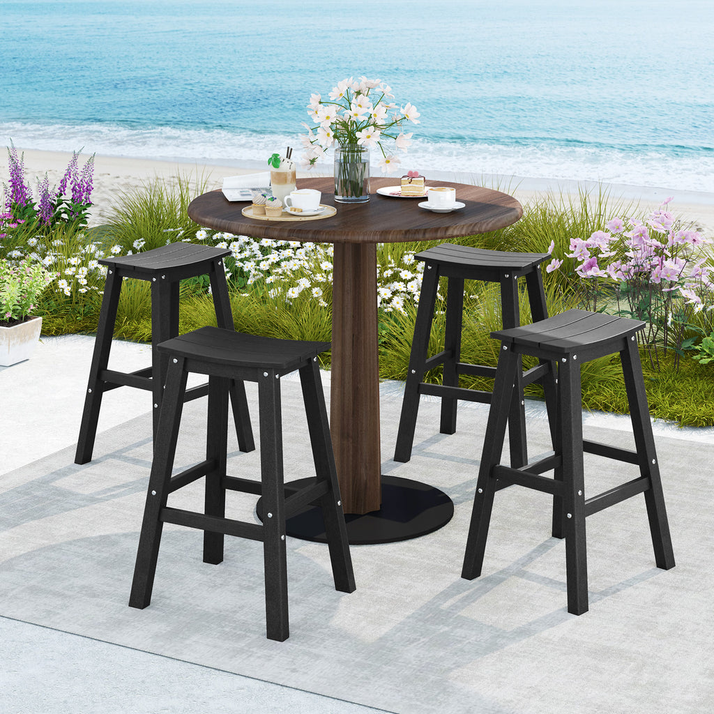 29" Patio Bar Stool Set of 2, HDPE Armless - Black