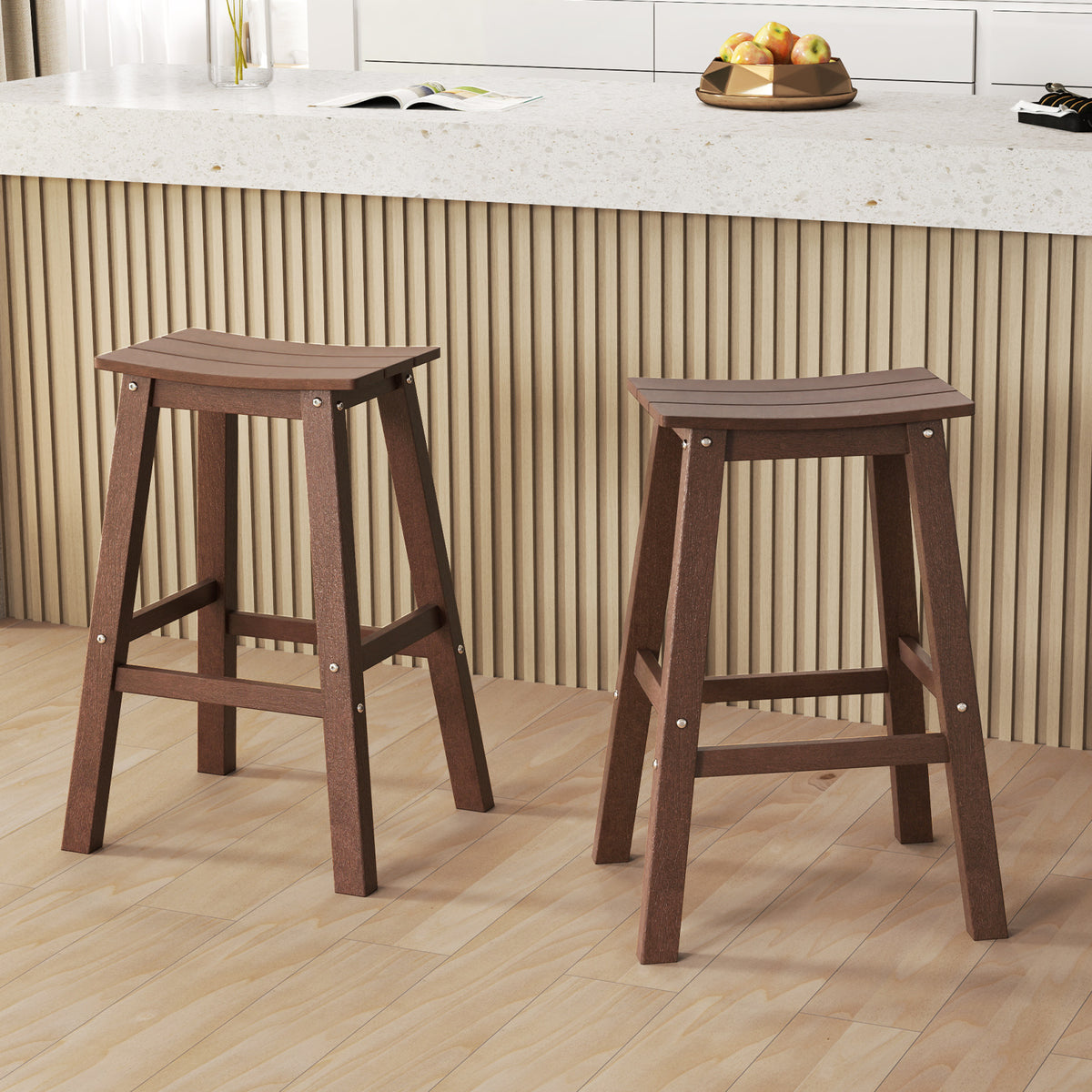 29" Patio Bar Stool Set of 2, HDPE Armless - Black