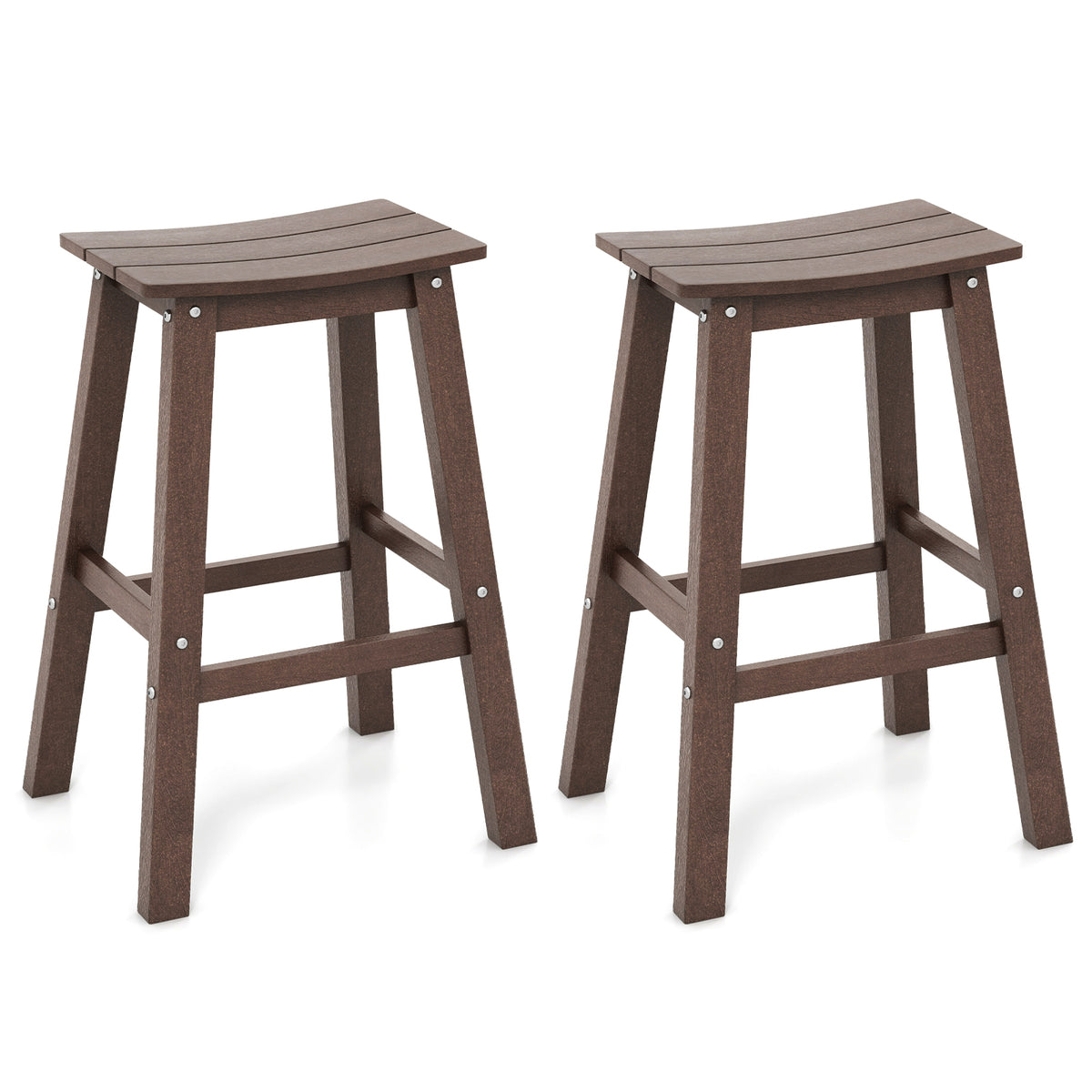 Foldable Teak Wood Bar Stool Set of 2 with Saddle Seat