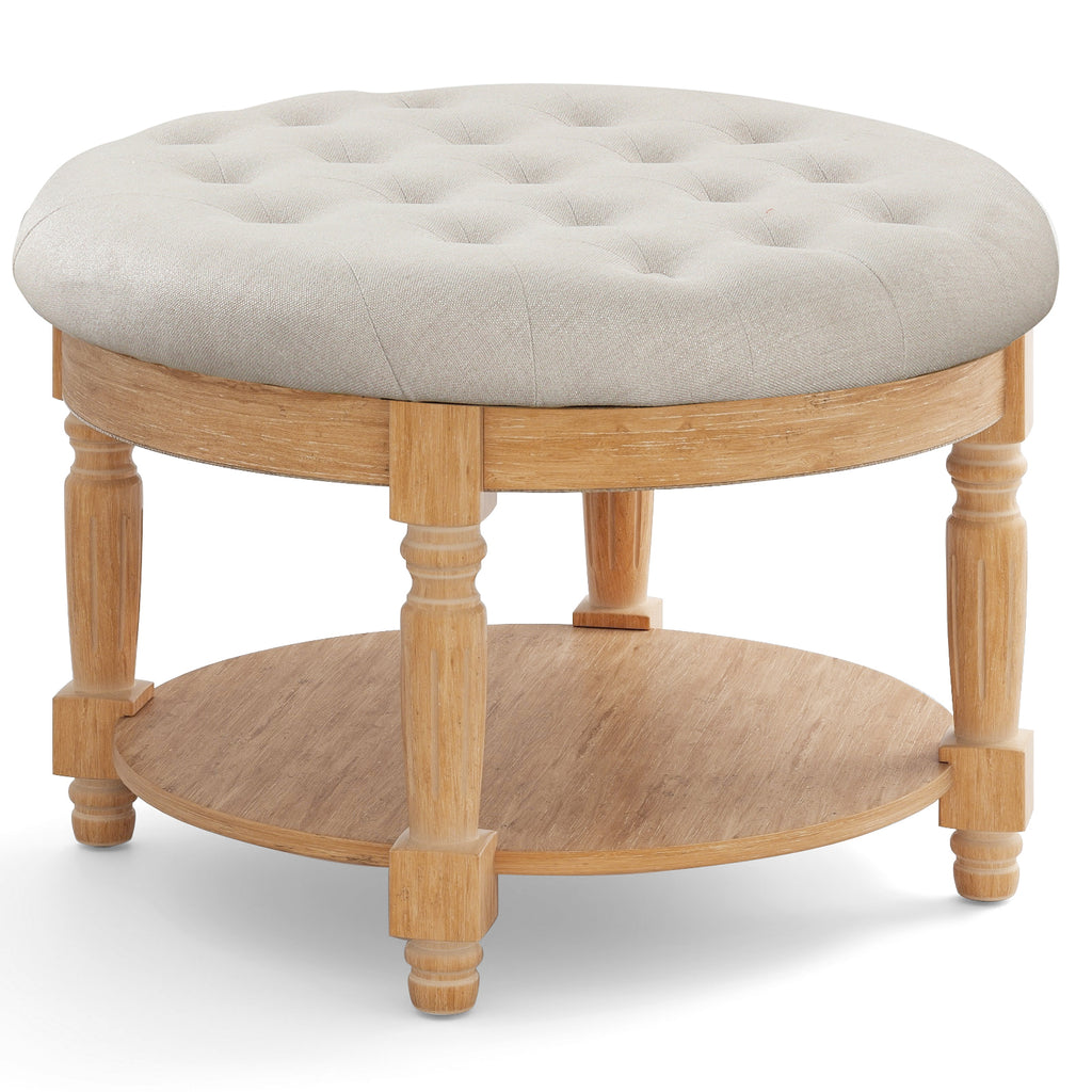 29" Round Ottoman Coffee Table with Flip-up Top - Beige