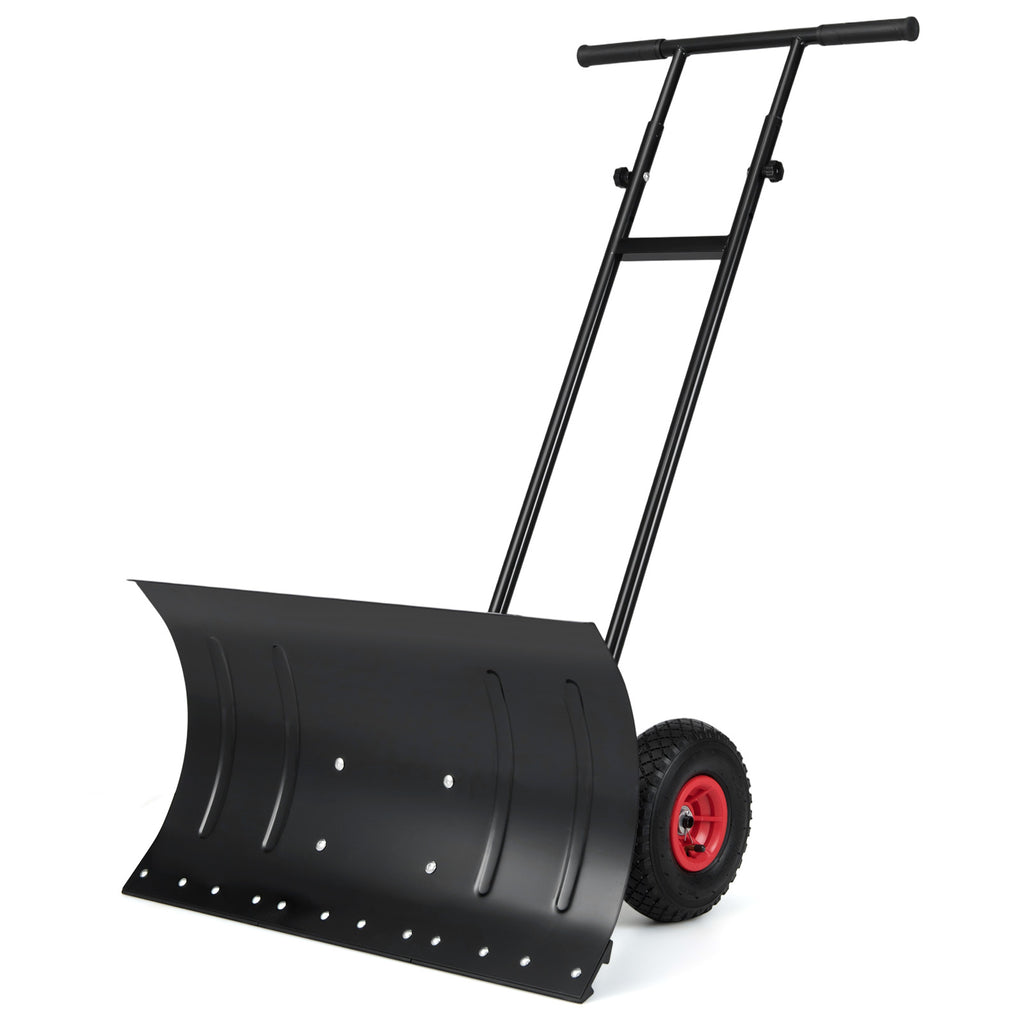 29 Inch Snow Pusher Heavy Duty Metal Shovel with Wheels and
