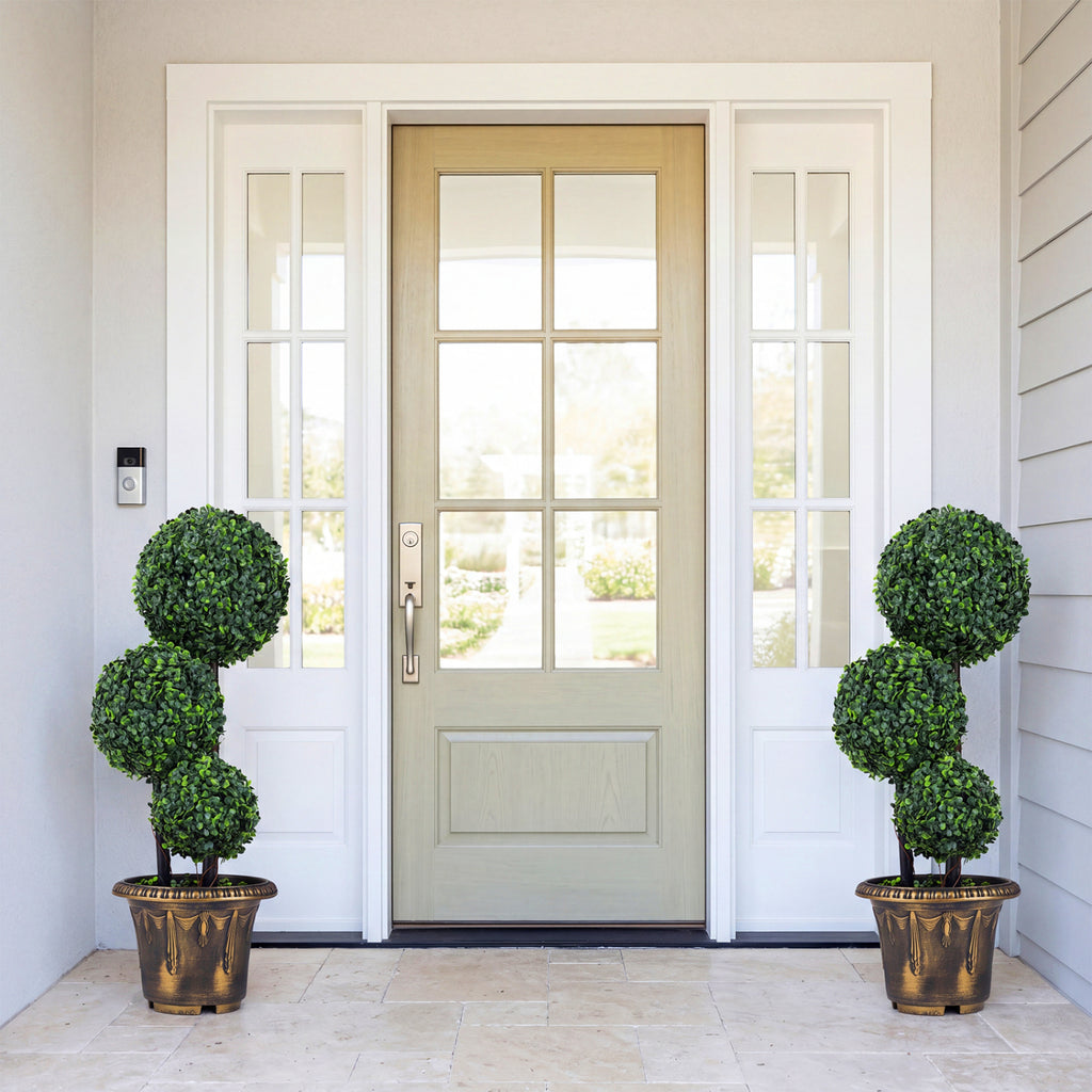 Artificial Boxwood Topiary Tree Set of 1 - 29 Inches Triple Ball Shrubs for Indoor & Outdoor Decor