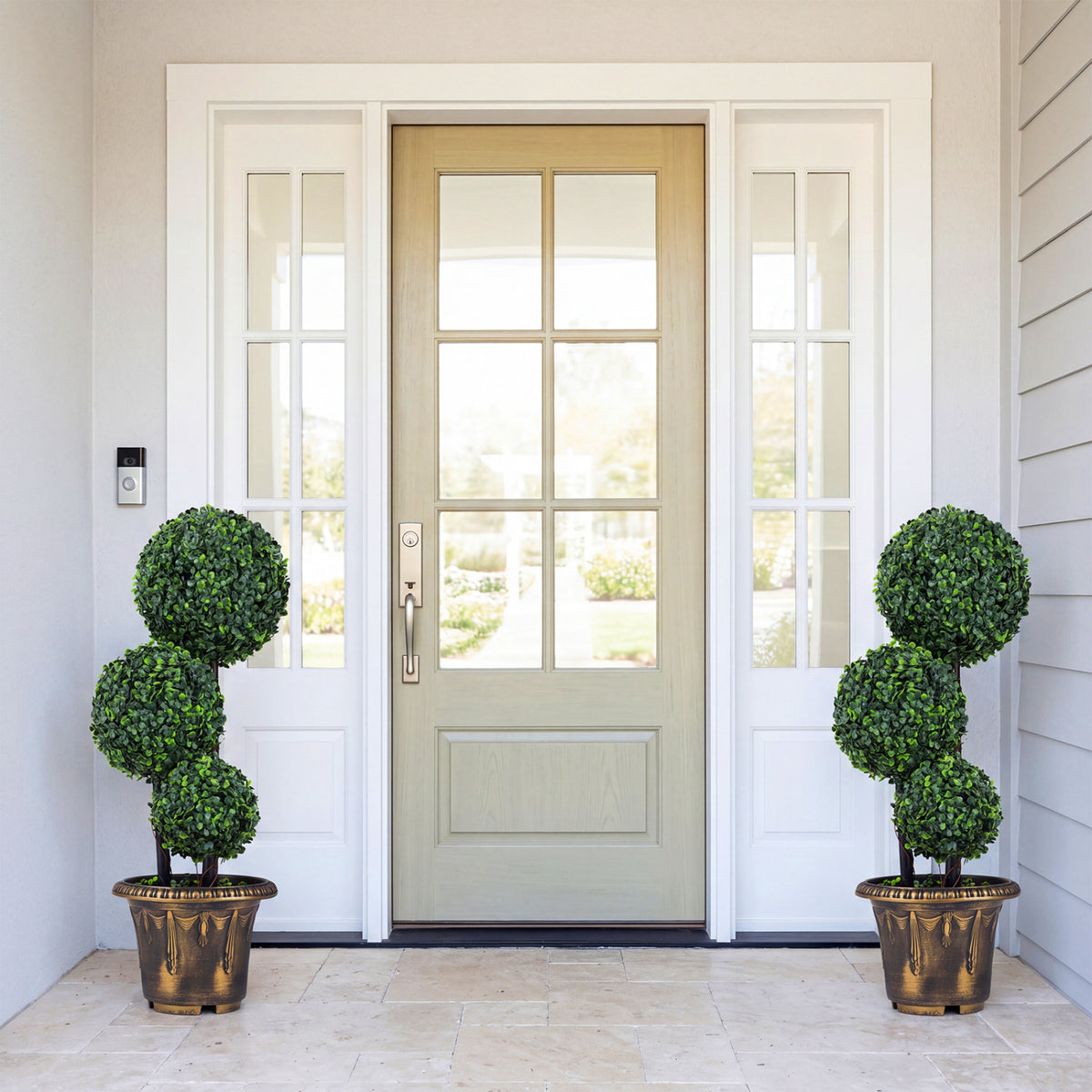Artificial Boxwood Topiary Tree Set of 1 - 29 Inches Triple Ball Shrubs for Indoor & Outdoor Decor