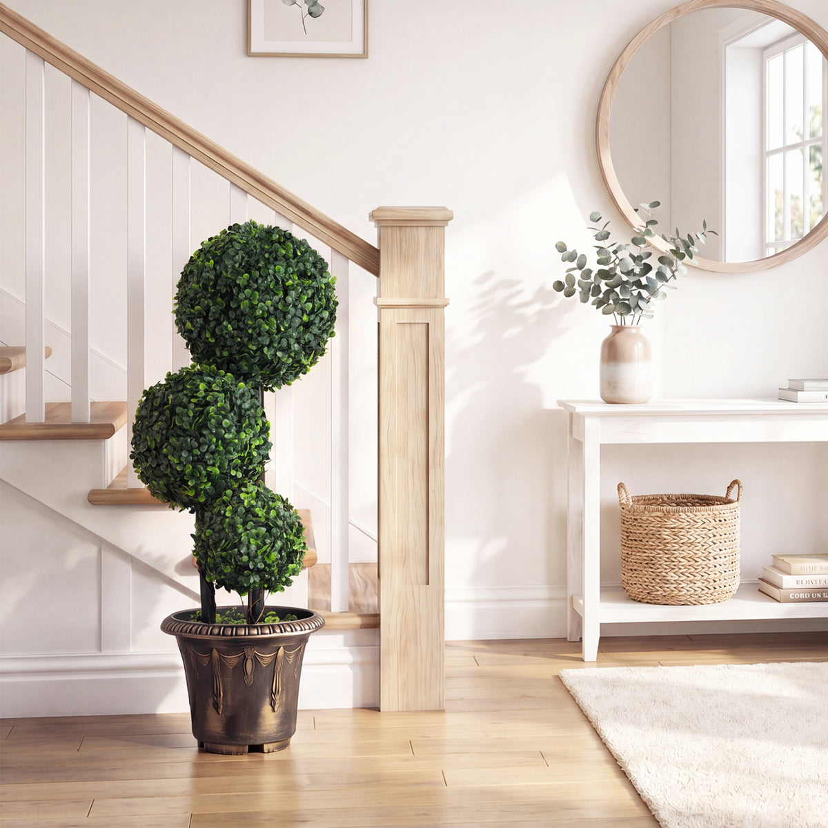 Artificial Boxwood Topiary Tree Set of 1 - 29 Inches Triple Ball Shrubs for Indoor & Outdoor Decor