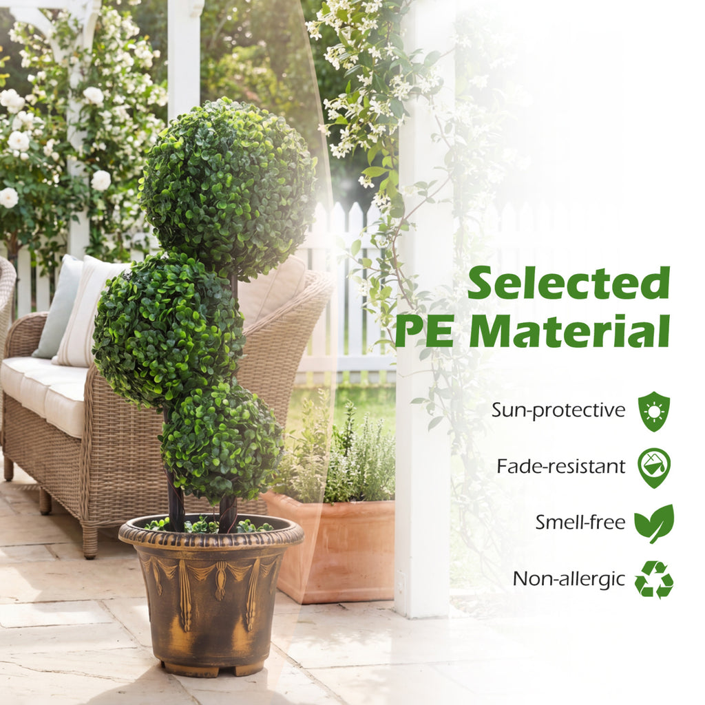 Artificial Boxwood Topiary Tree Set of 1 - 29 Inches Triple Ball Shrubs for Indoor & Outdoor Decor