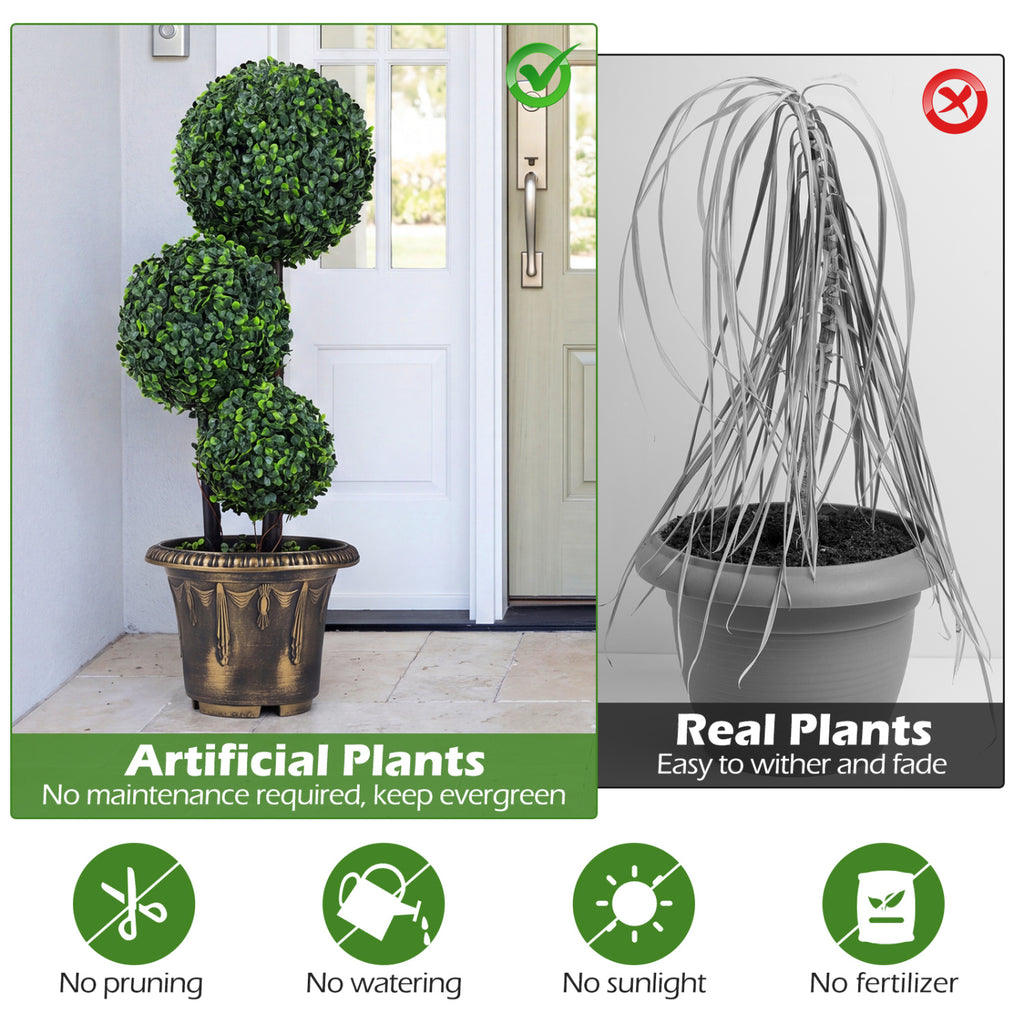 Artificial Boxwood Topiary Tree Set of 1 - 29 Inches Triple Ball Shrubs for Indoor & Outdoor Decor