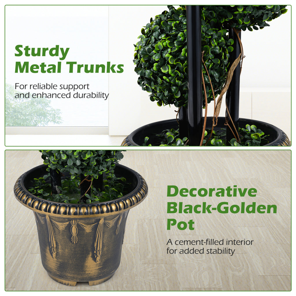 Artificial Boxwood Topiary Tree Set of 1 - 29 Inches Triple Ball Shrubs for Indoor & Outdoor Decor
