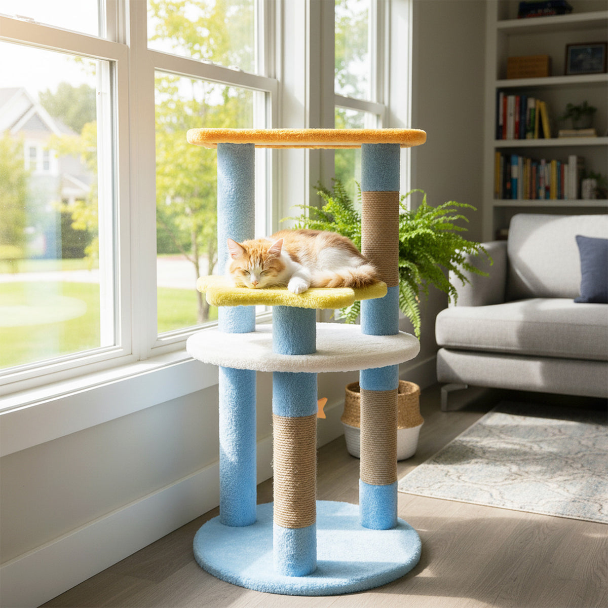 Blue 29-Inch Modern Cat Tree with Moon and Star-Shaped Platforms - Cute & Stable