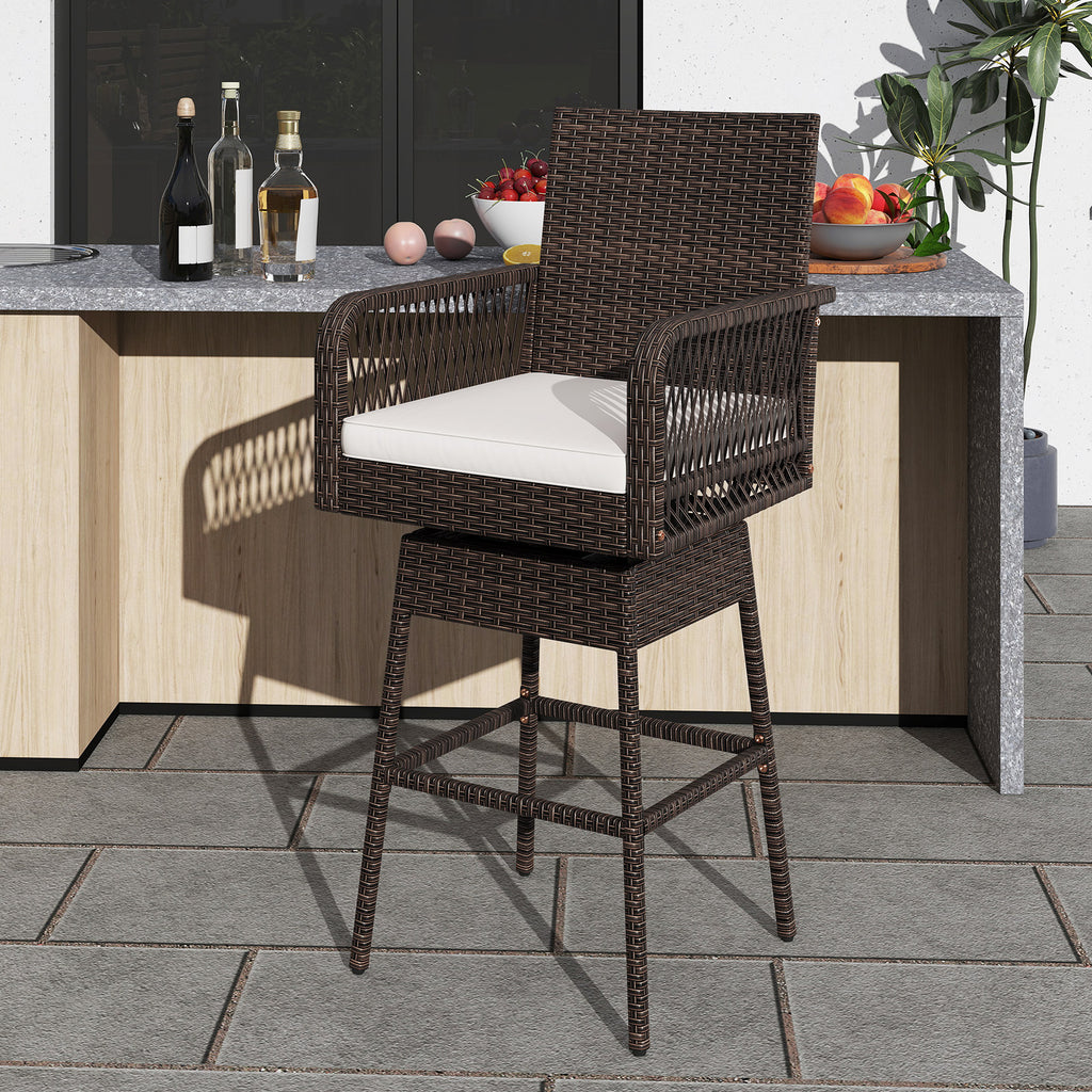 29 Inches Patio 360° Swivel Bar Stool with Cross-Woven Armrests and