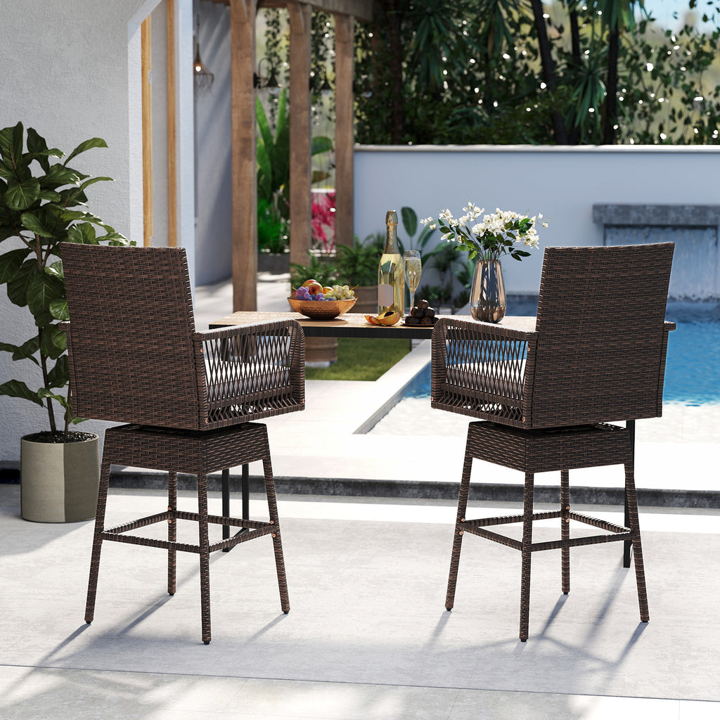 29 Inches Patio 360° Swivel Bar Stool with Cross-Woven Armrests and