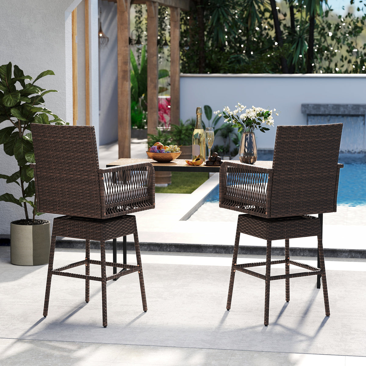 29 Inches Patio 360° Swivel Bar Stool with Cross-Woven Armrests and