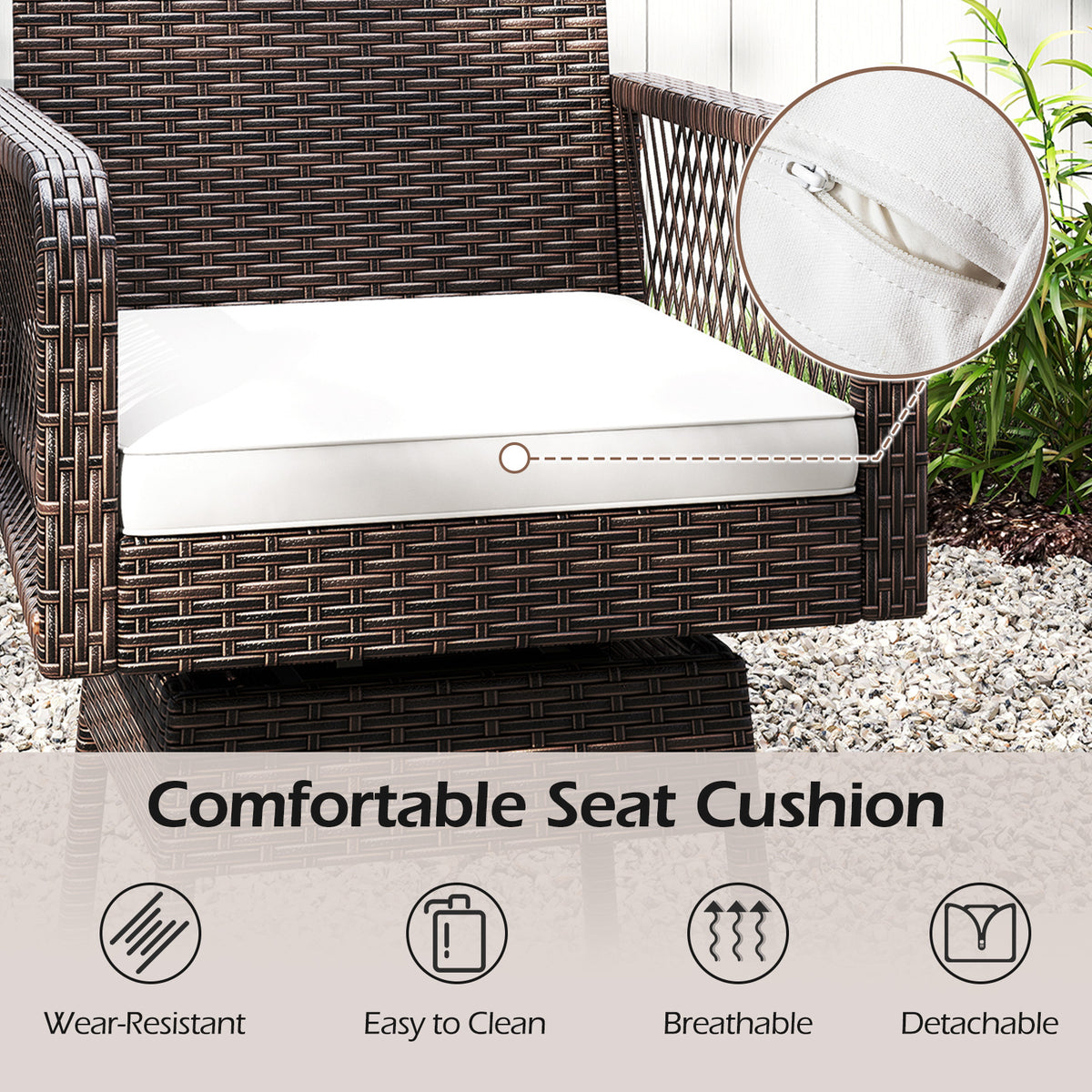 29 Inches Patio 360° Swivel Bar Stool with Cross-Woven Armrests and