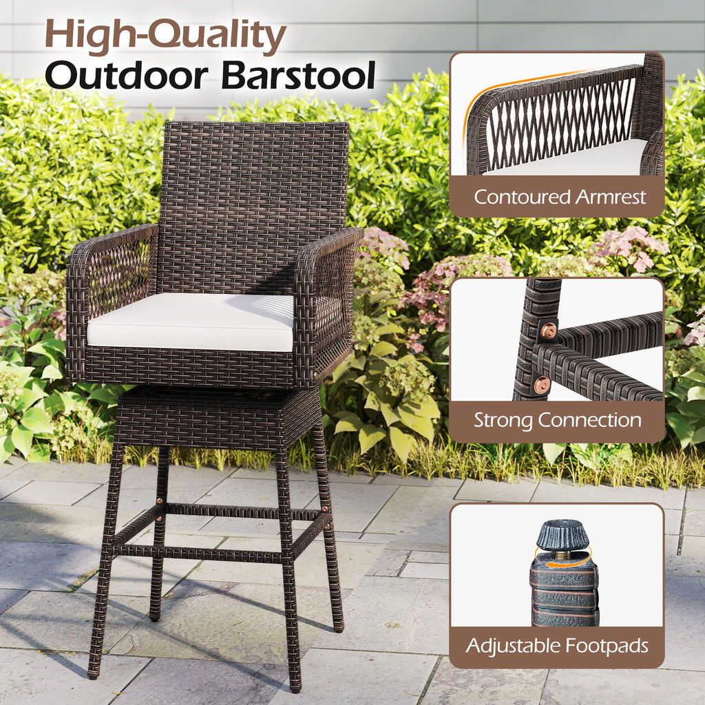 29 Inches Patio 360° Swivel Bar Stool with Cross-Woven Armrests and