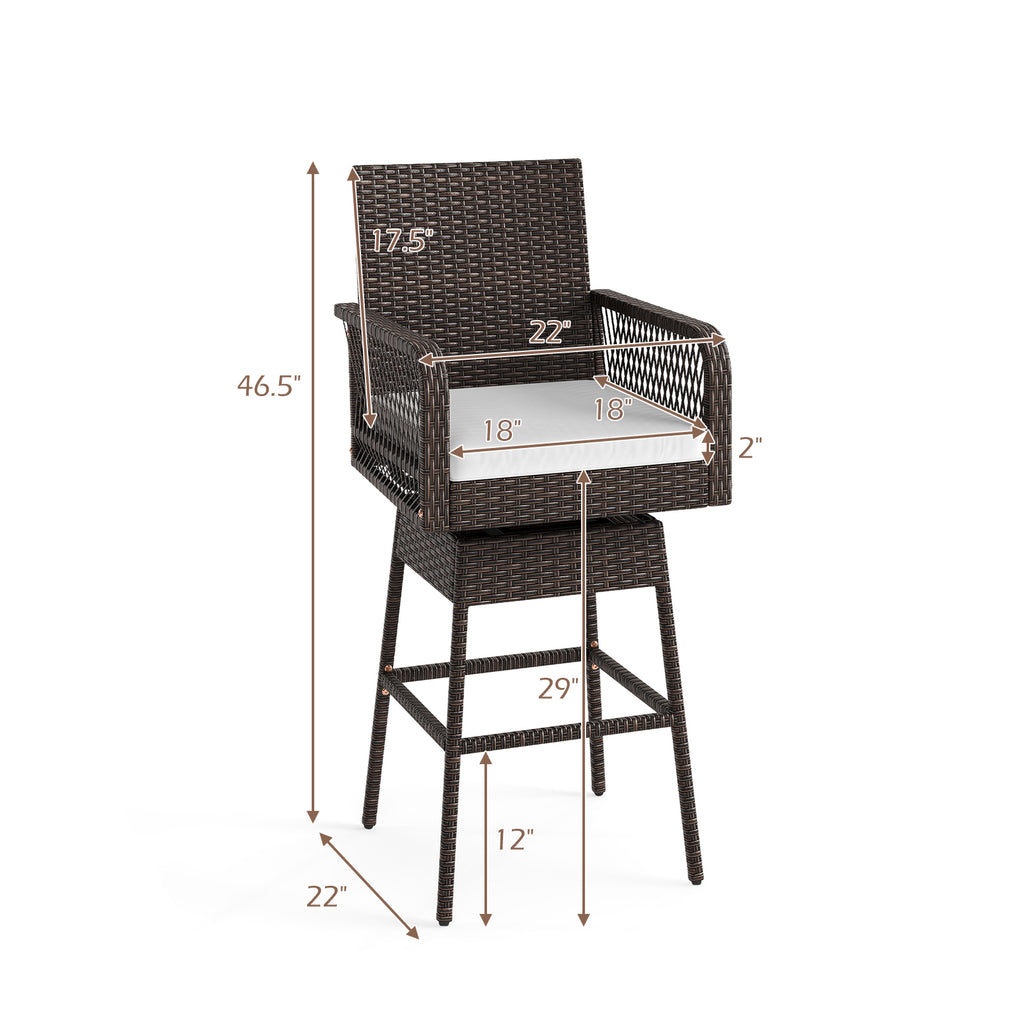29 Inches Patio 360° Swivel Bar Stool with Cross-Woven Armrests and