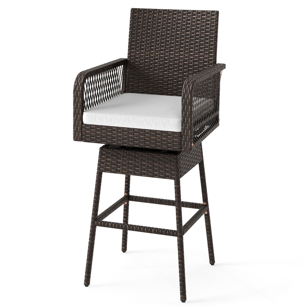 Outdoor 360° Swivel Bar Stool with Cushion, Acacia Wood Armrests - Style 2