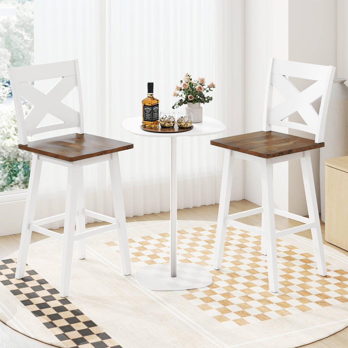 29" Rubberwood Swivel Bar Stools Set of 2, White