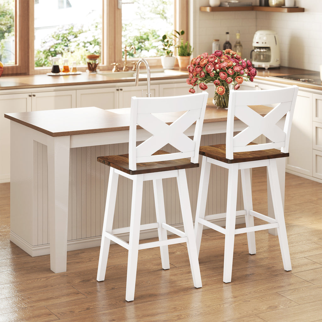 29" Rubberwood Swivel Bar Stools Set of 2, White