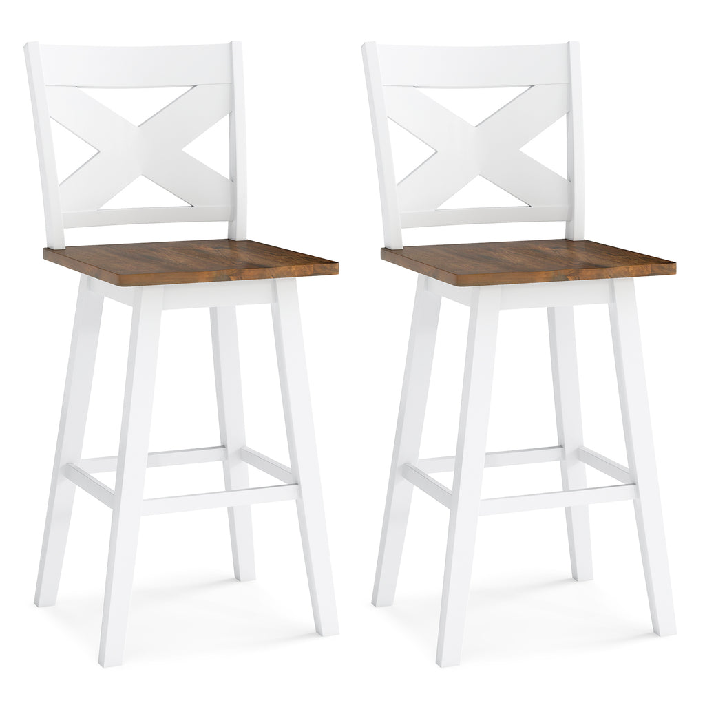 29" Rubberwood Swivel Bar Stools Set of 2, White