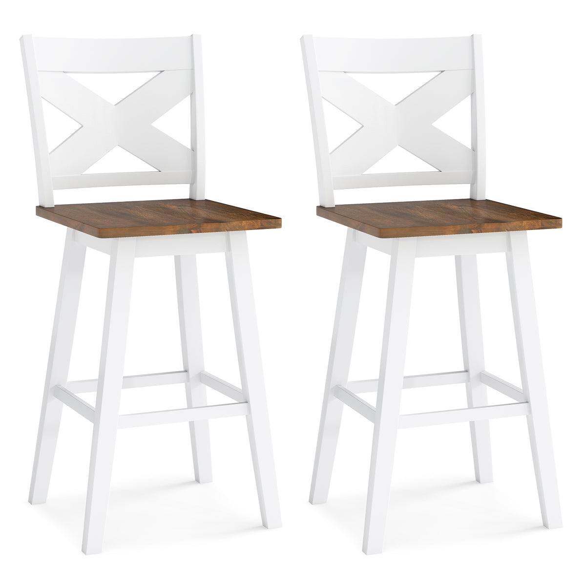 29" Rubberwood Swivel Bar Stools Set of 2, White