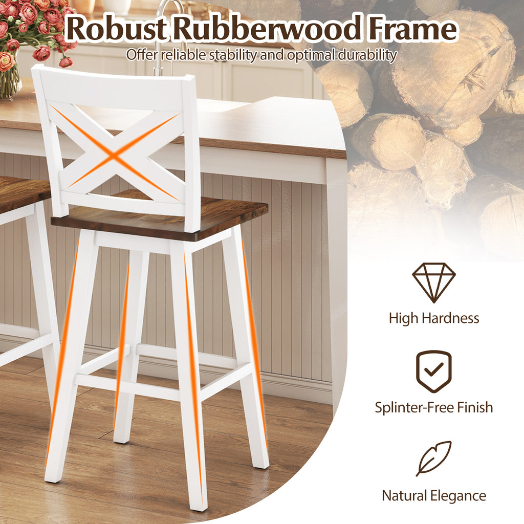 29" Rubberwood Swivel Bar Stools Set of 2, White