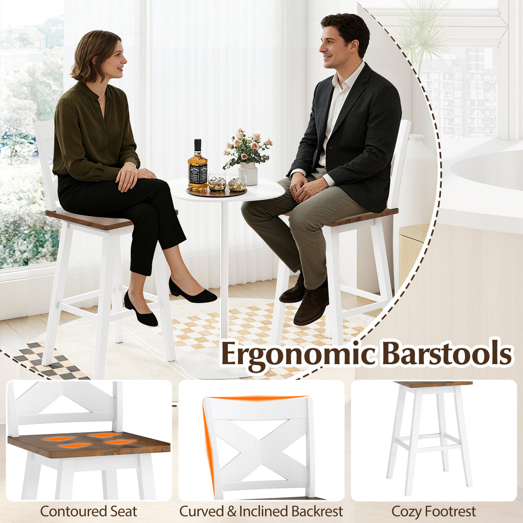 29" Rubberwood Swivel Bar Stools Set of 2, White