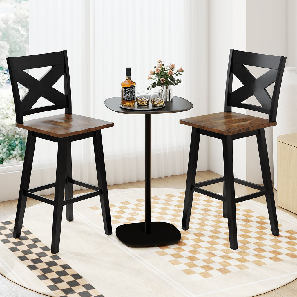 29" Rubberwood Swivel Bar Stools Set of 2, White