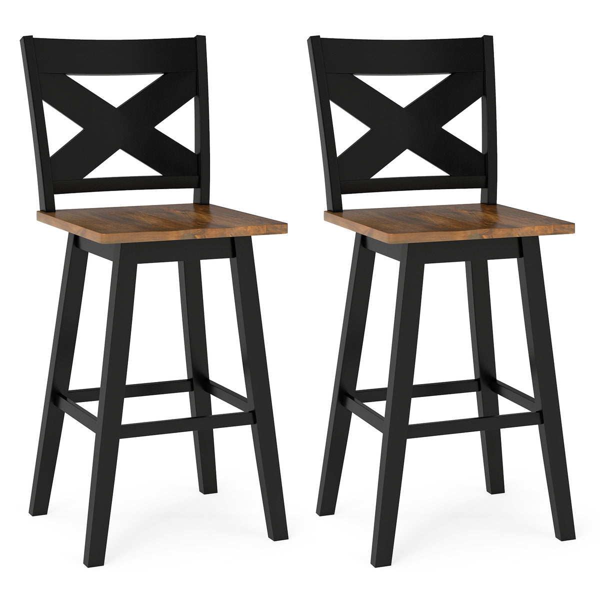 29" Rubberwood Swivel Bar Stools Set of 2, White