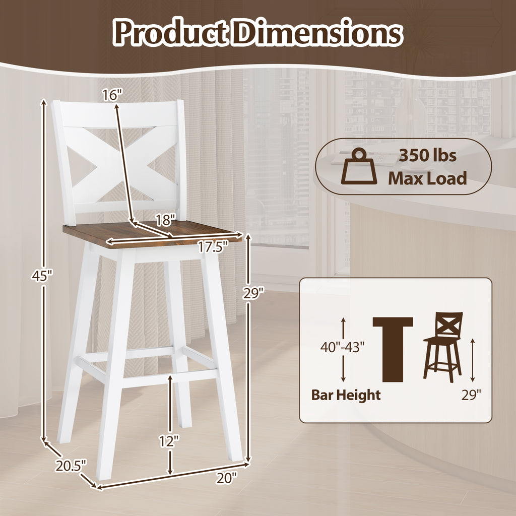 29" Rubberwood Swivel Bar Stools Set of 2, White
