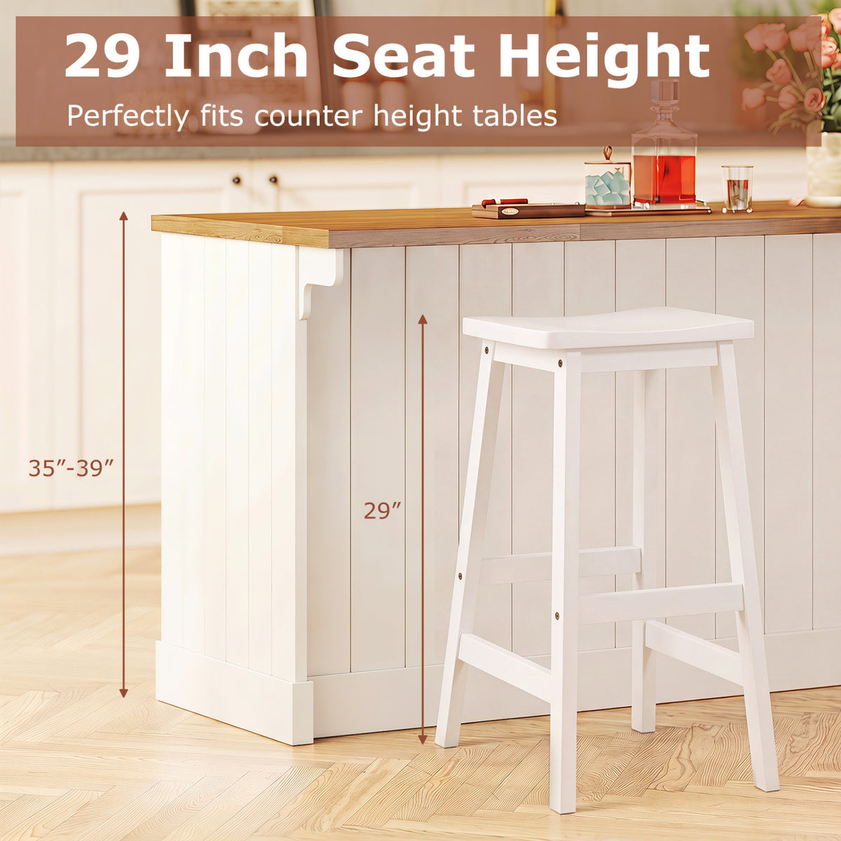 29" Counter Height Saddle Stools Set of 2 - Beige