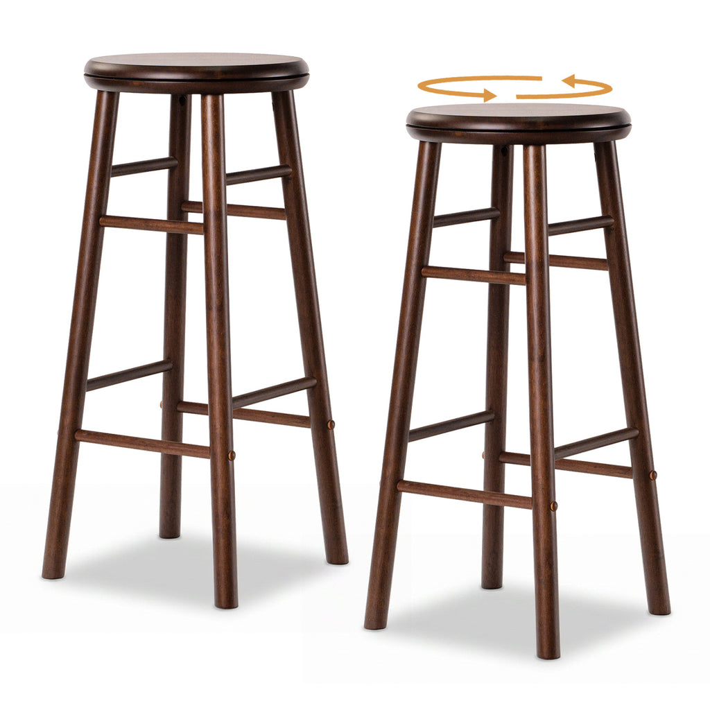 29" Walnut Swivel Bar Stools Set of 2 with Footrests