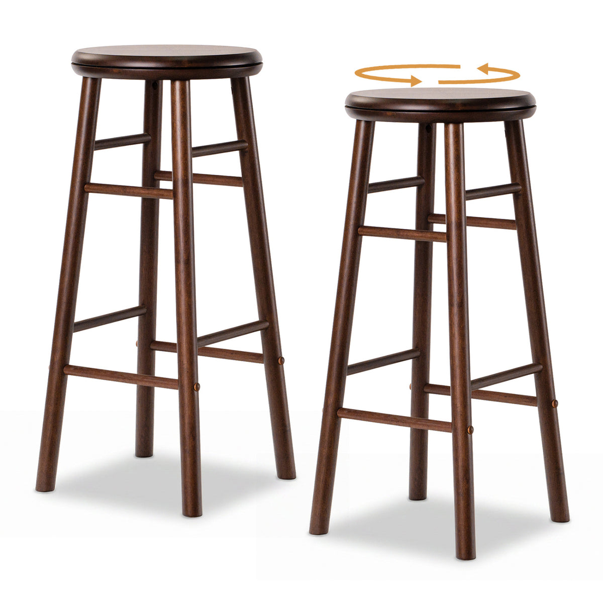 29" Walnut Swivel Bar Stools Set of 2 with Footrests