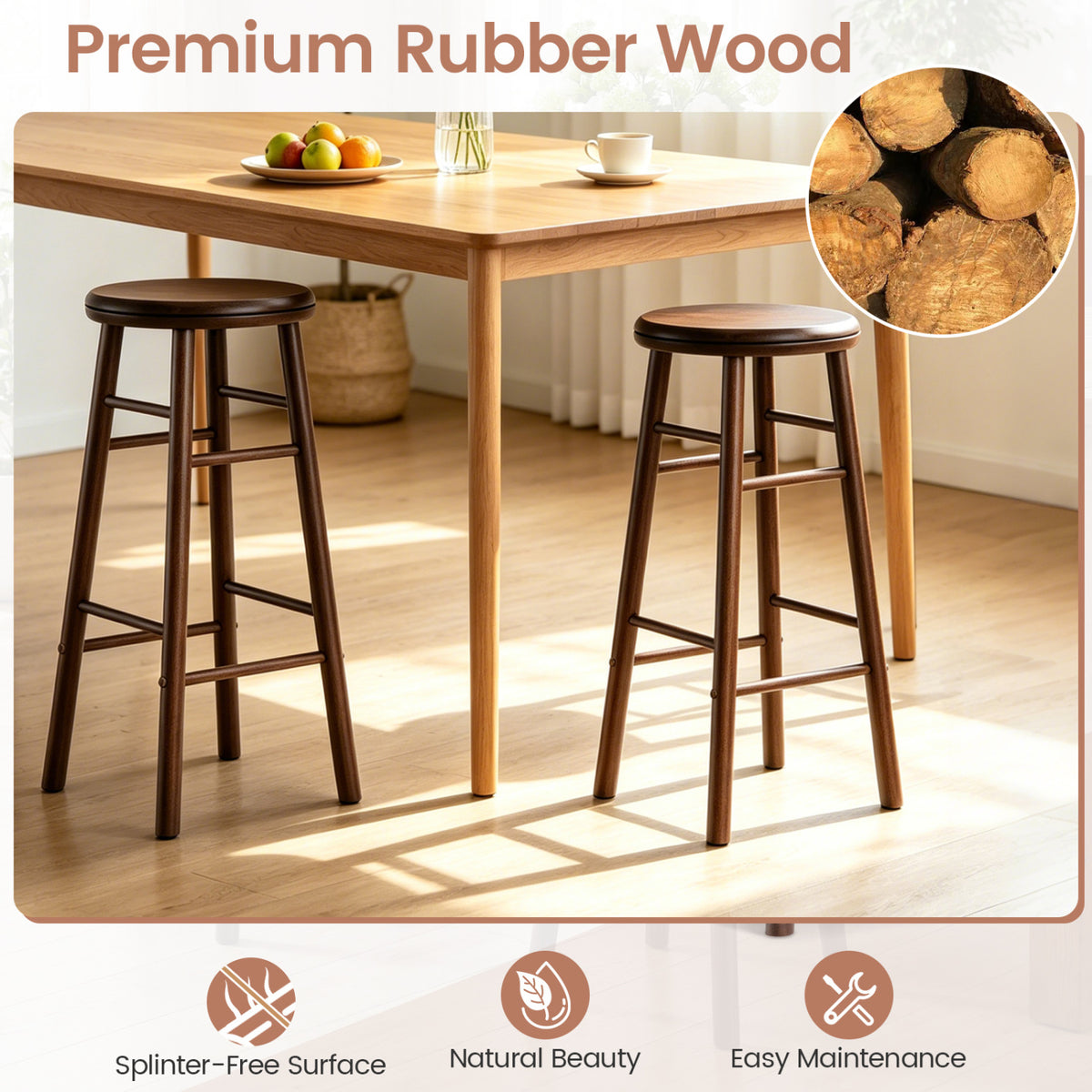 29" Walnut Swivel Bar Stools Set of 2 with Footrests