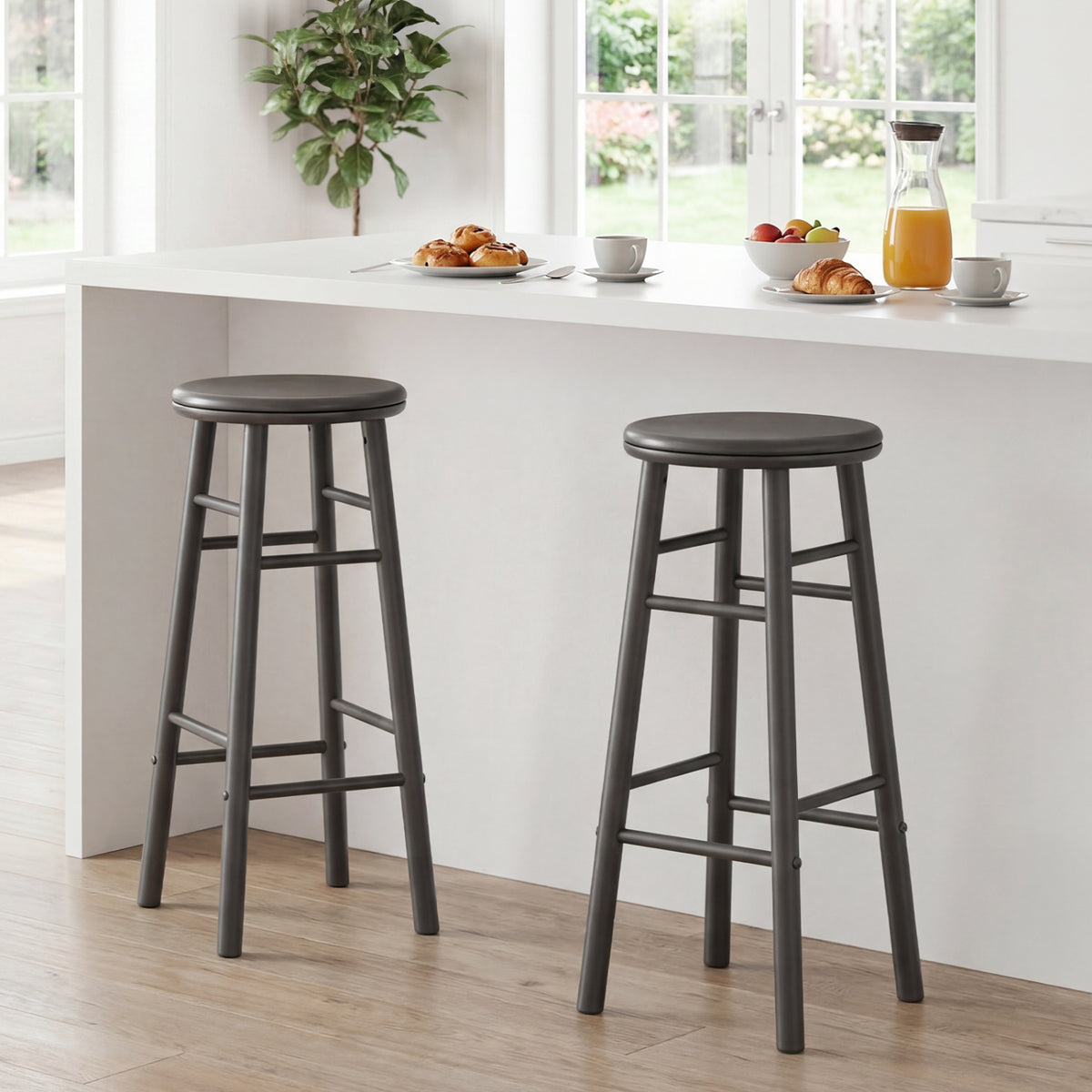 29" Bar Stools Set of 2 with Footrests - Gray