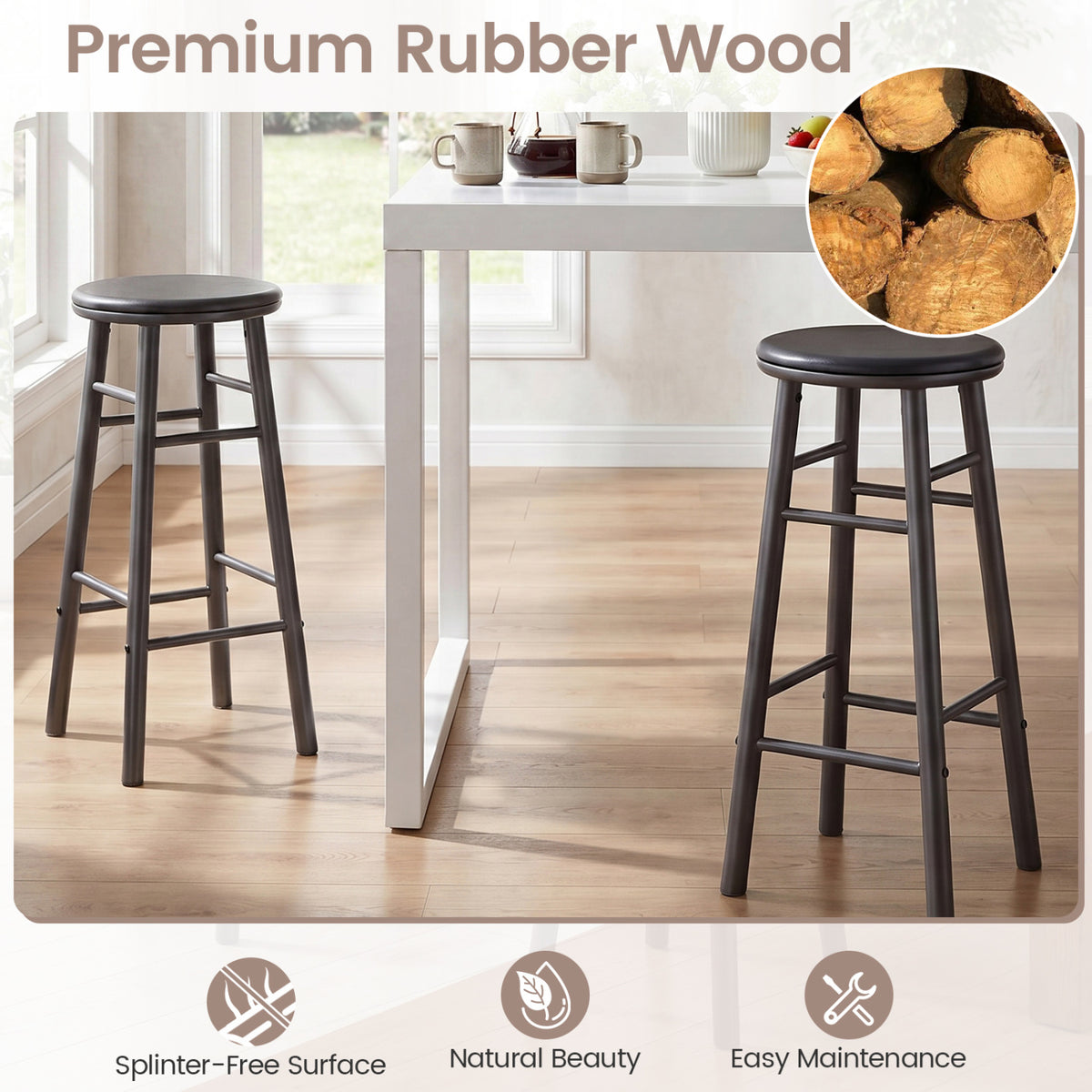 29" Bar Stools Set of 2 with Footrests - Gray