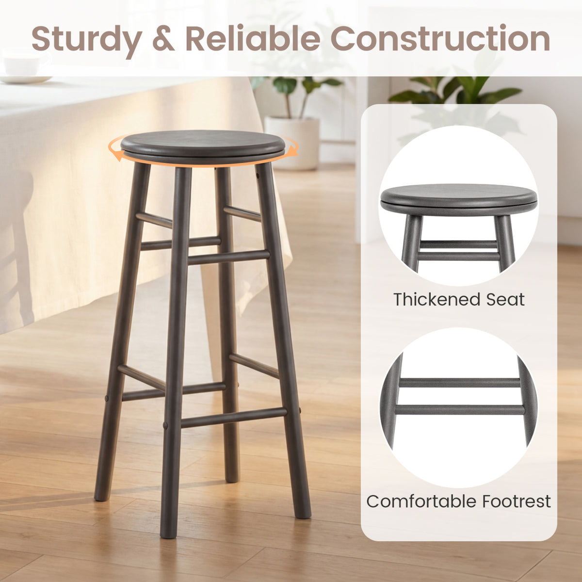29" Bar Stools Set of 2 with Footrests - Gray
