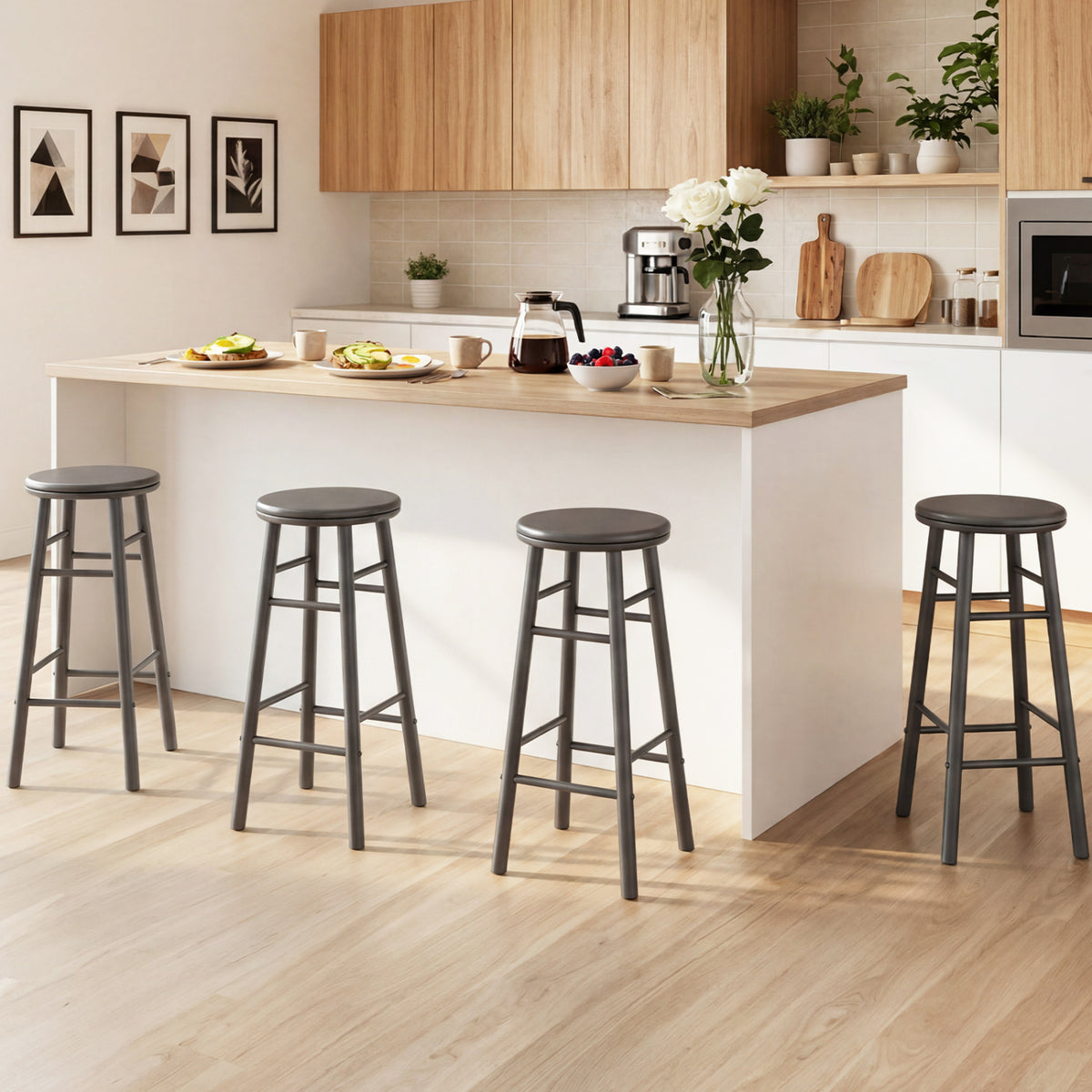29" Bar Stools Set of 2 with Footrests - Gray