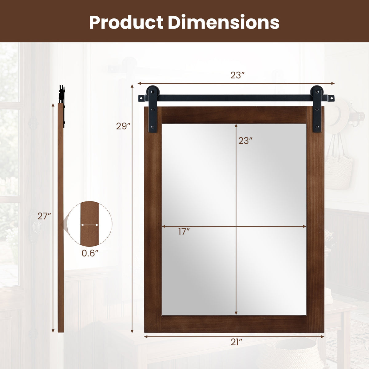 29x23 Farmhouse Wall Mirror with Metal Bracket - Rustic Brown Variation