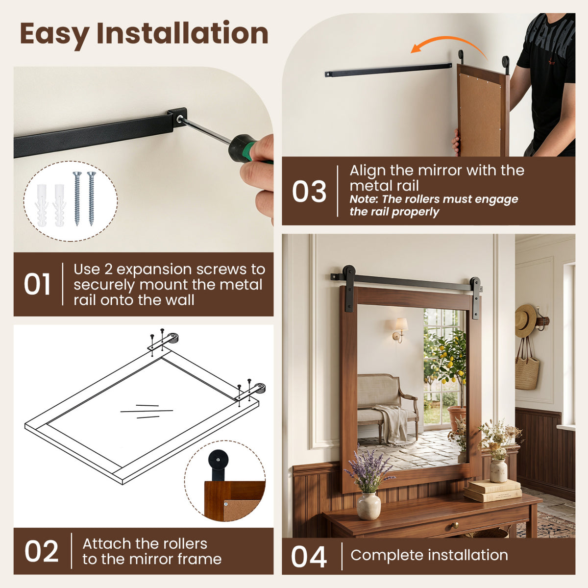 29x23 Farmhouse Wall Mirror with Metal Bracket - Rustic Brown Variation