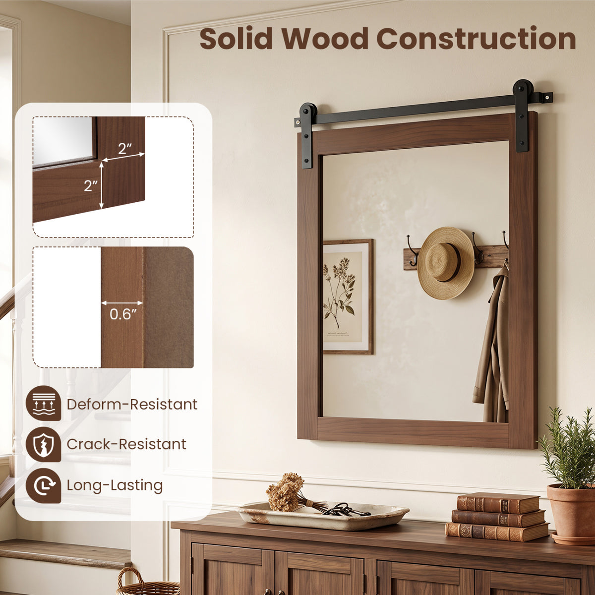 29x23 Farmhouse Wall Mirror with Metal Bracket - Rustic Brown Variation
