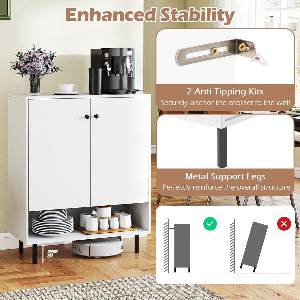 2-Door Kitchen Sideboard Buffet Cabinet with Adjustable Shelf - White