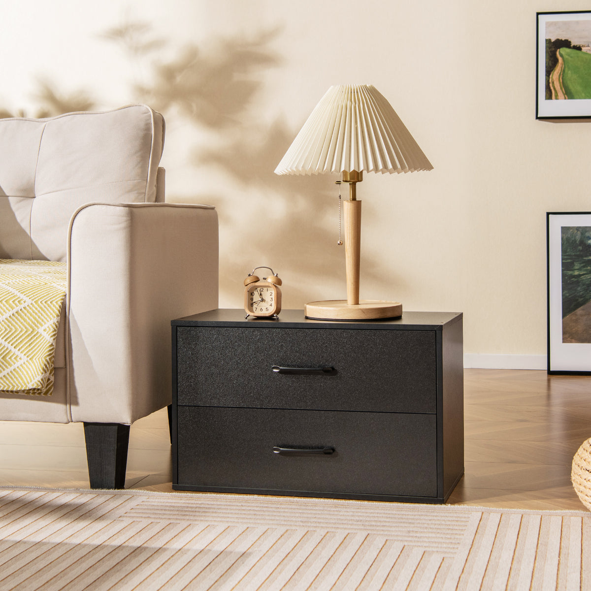2-Drawer Stackable Storage Cabinet with Handles, Black