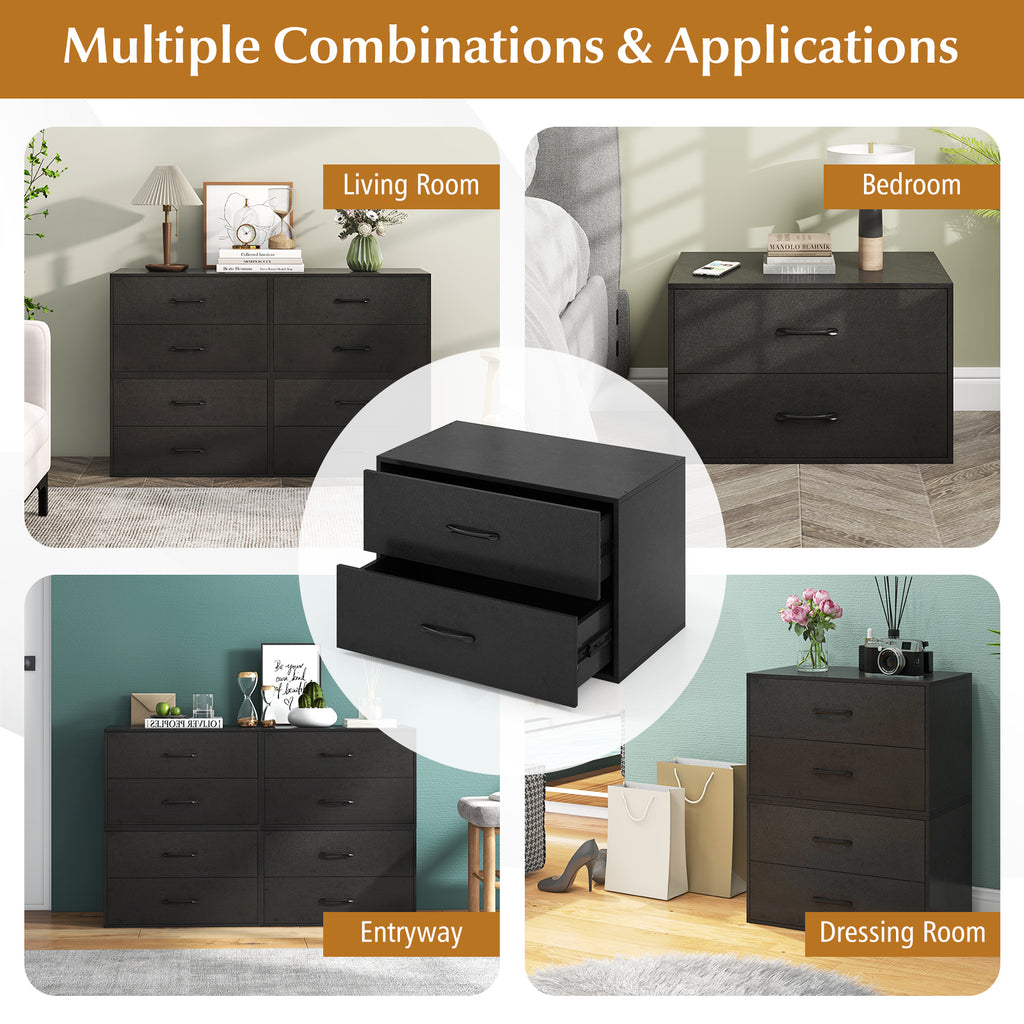 2-Drawer Stackable Storage Cabinet with Handles, Black