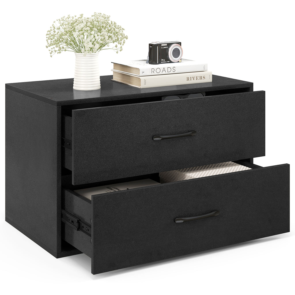 2-Drawer Stackable Storage Cabinet with Handles, Black