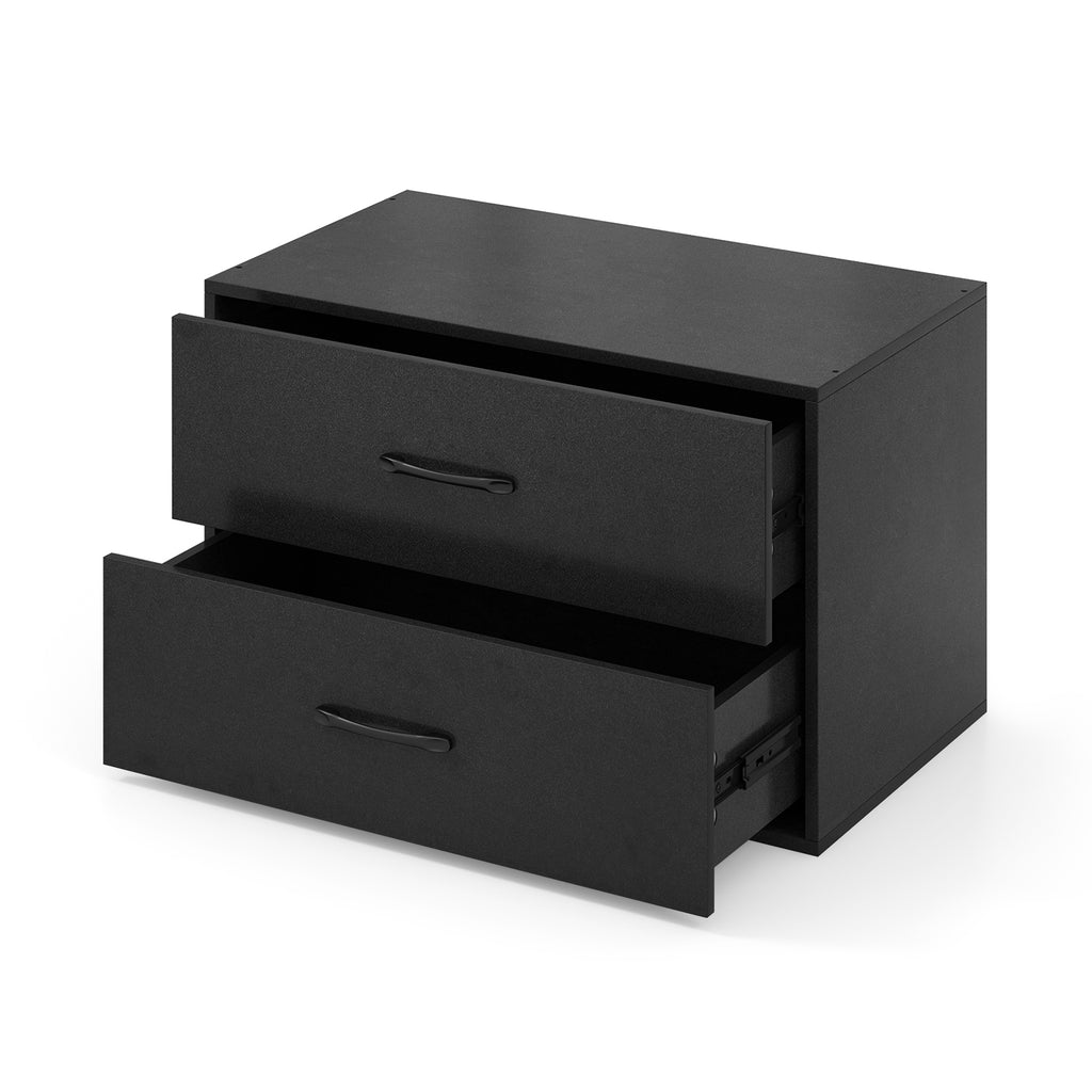 2-Drawer Stackable Storage Cabinet with Handles, Black