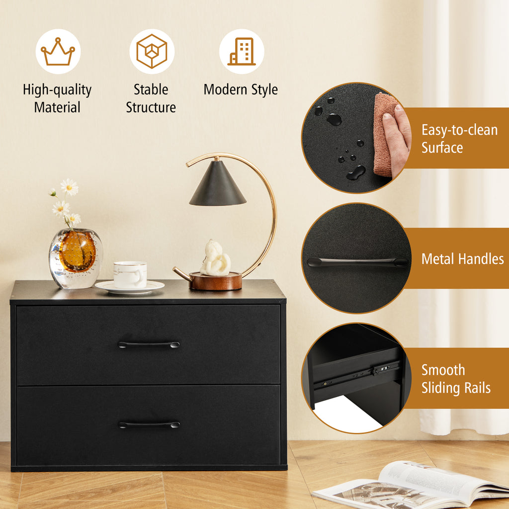 2-Drawer Stackable Storage Cabinet with Handles, Black